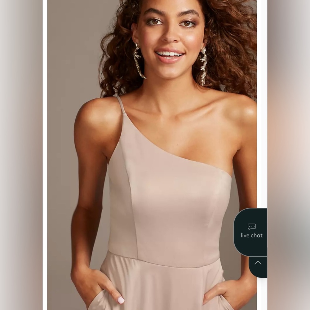 Crepe-Back Satin One-Shoulder Dress - Biscotti - 6 - Picture 4 of 13
